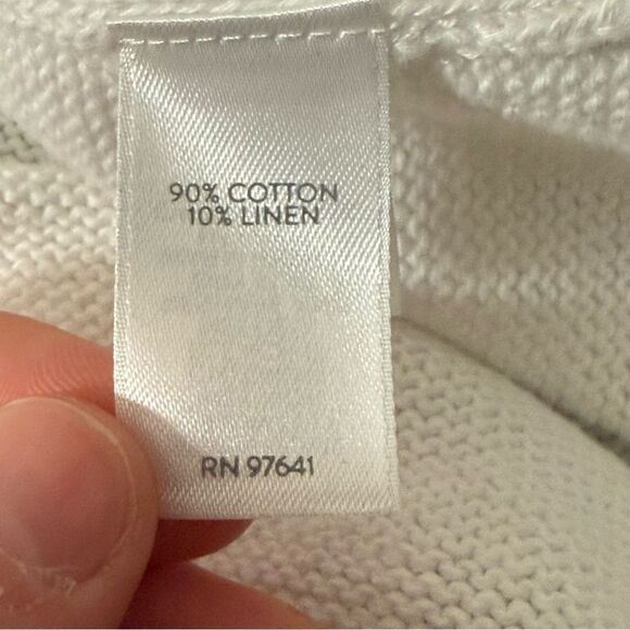 J Jill Top Womens Sz L White Crochet Knit Lace 3/4 Sleeve V Neck Beach Coastal - Picture 8 of 11